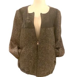 Olsen wool blend & faux leather bomber jacket. Sz L